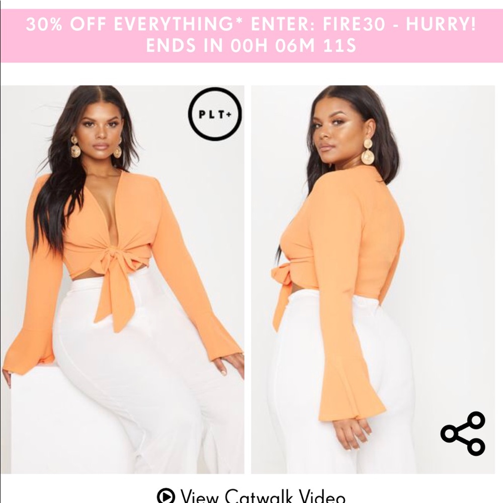 Orange tie long sleeve crop from PLT never worn!